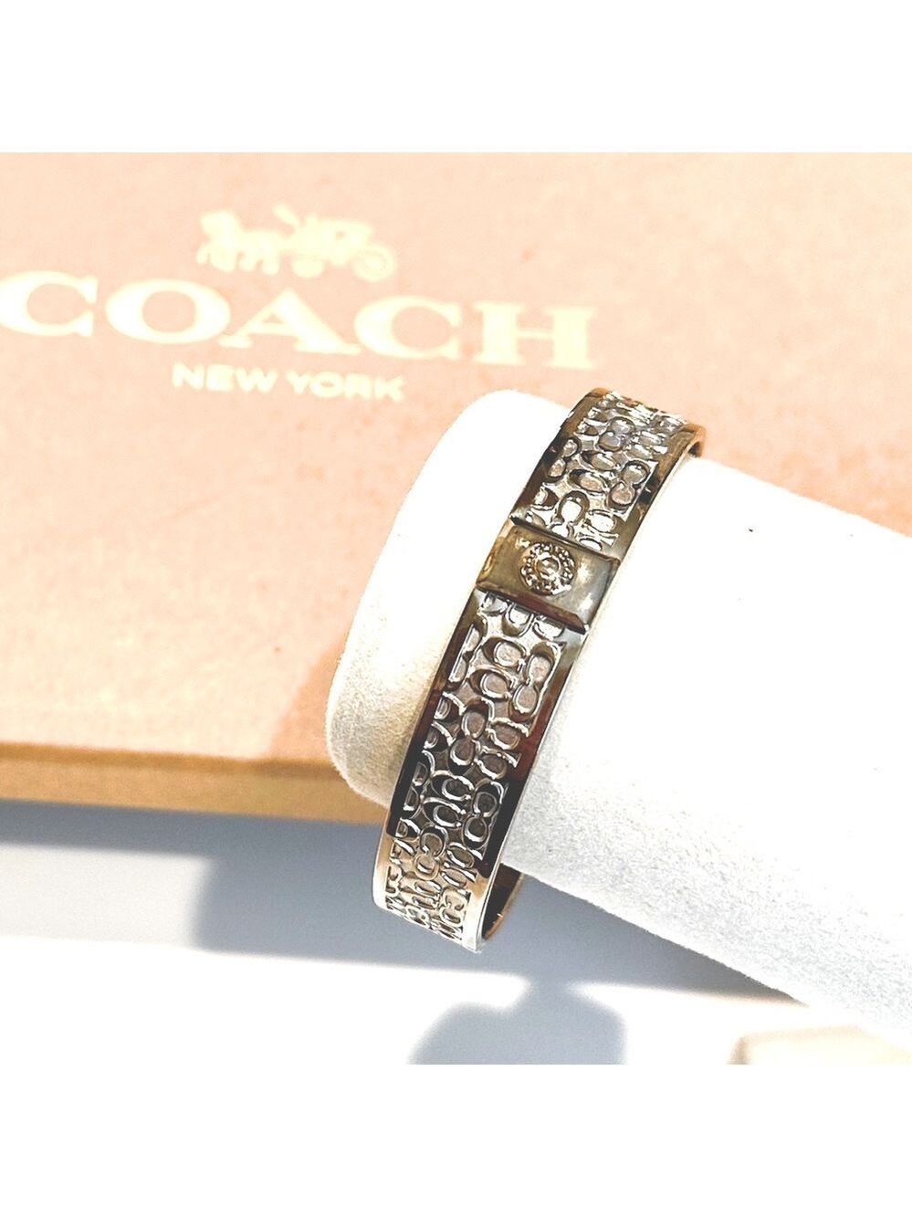 COACH Silver Signature Engraved Logo Bangle NWOT - Picture 2 of 12
